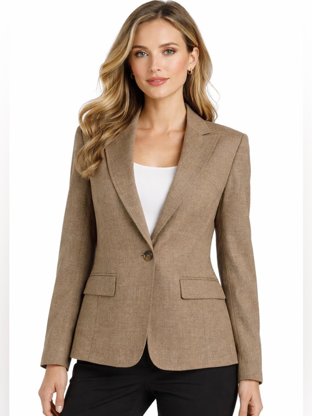 Jones New York Collection Easy Care Stretch Blazer Interview Outfit Brown Sz 14